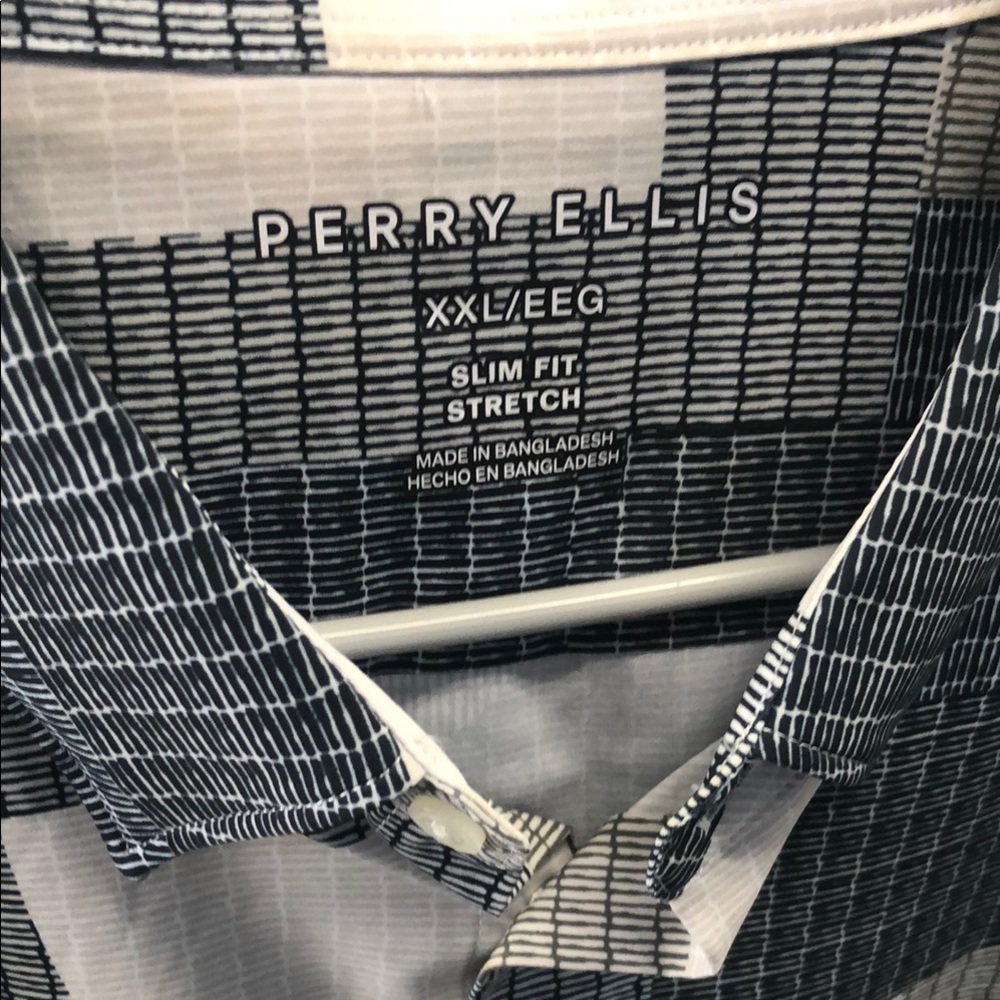 NWOT✨Perry Ellis Men's Slim Fit Stretch Shirt - Black/White Pattern, XXL